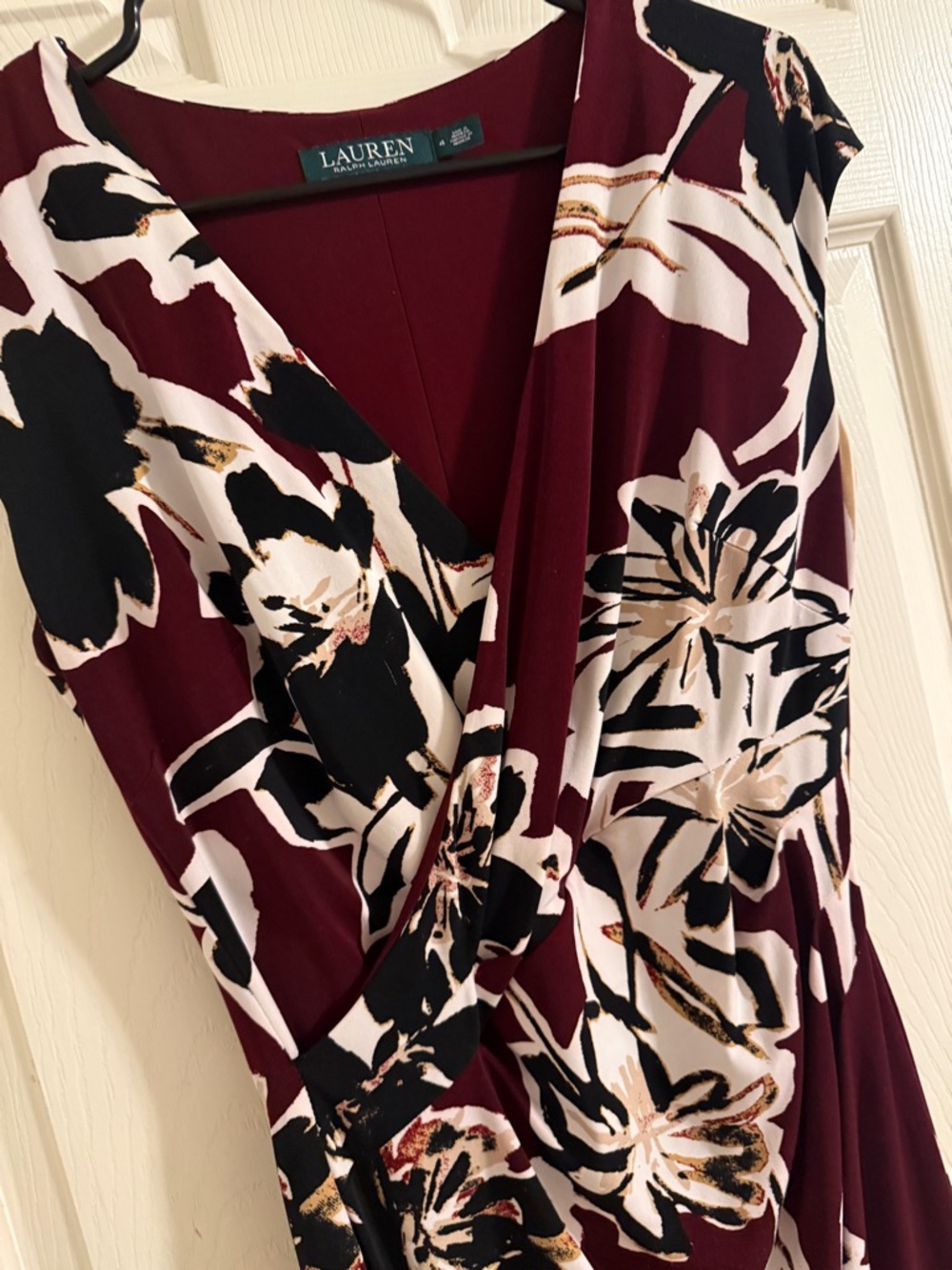 Ralph Lauren Burgundy Floral Wrap Midi Dress - Picture 3 of 7